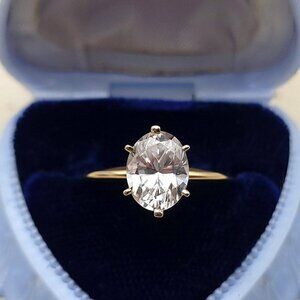 14K Yellow Gold and Oval Diamonique Cubic Zirconia Solitaire Ring - Size 8
